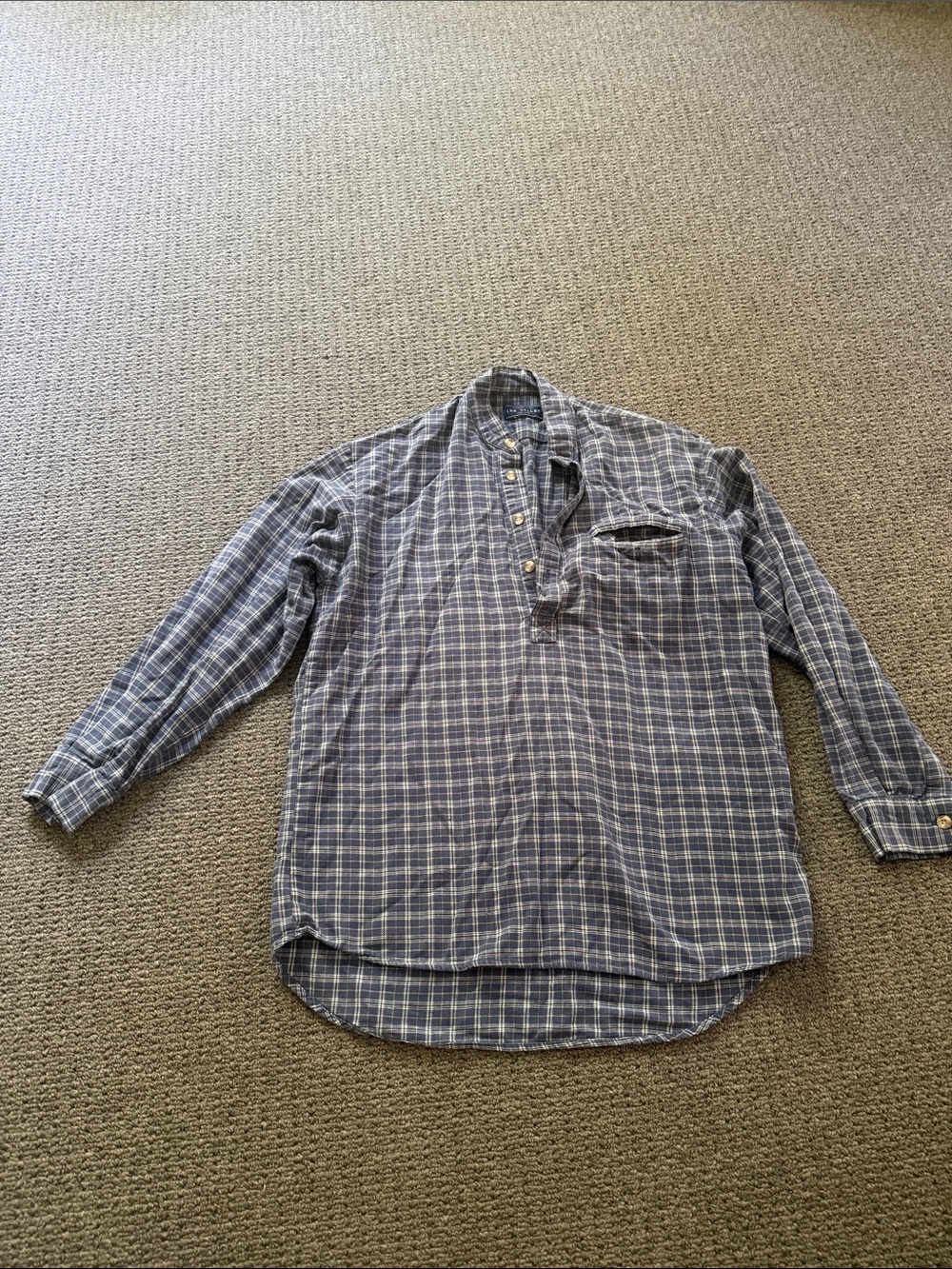 Lee Valley Ireland Country Flannel Night M grandfather blue plaid shirt Henley